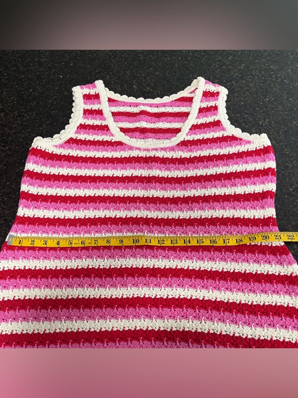 Kitri Red Pink White Sleeveless Striped Crochet Womens Sheath Midi Sweater Dress - Picture 8 of 14